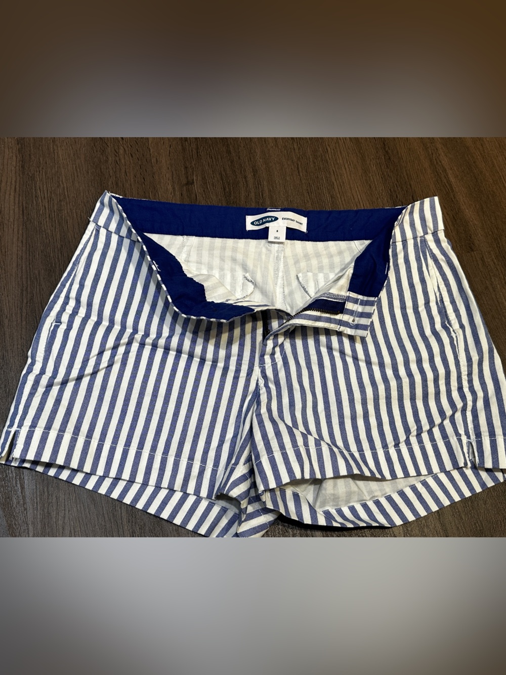 Blue & White Striped Stretch Shorts Size 8 Summer Coastal - Picture 4 of 9